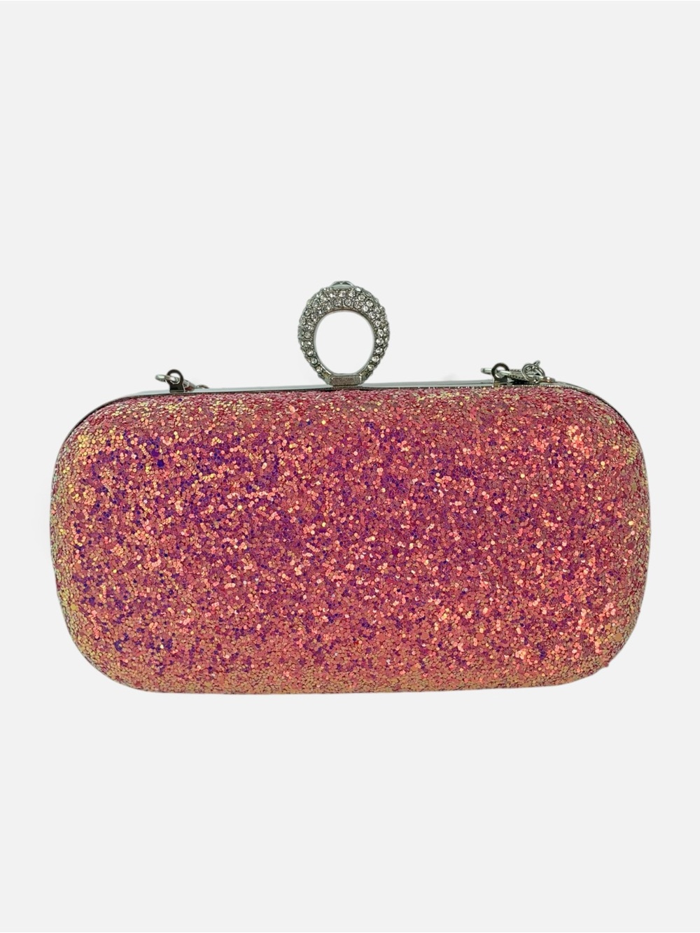 Pink Glitter Ring-Clasp Evening Clutch with Chain - Picture 2 of 9